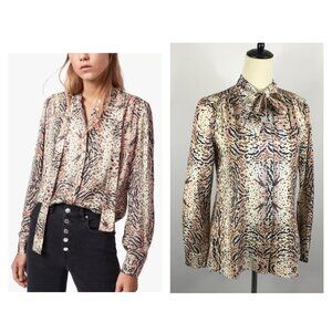 ALL SAINTS Ecru White Print TONI Long Sleeve Arietta Tie Collar Button Shirt